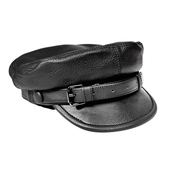Black Leather Effect Military Cap