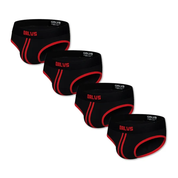 ORLVS - 4 Pack Black & Red Striped Briefs