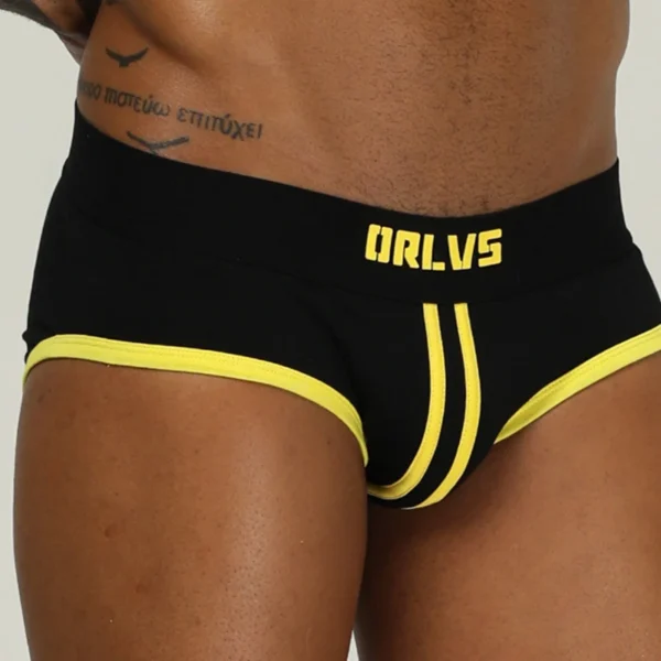 ORLVS - 4 Pack Striped Black & Yellow Briefs - Image 2