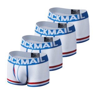 JOCKMAIL - 4-Pack White & Blue Boxer-Briefs