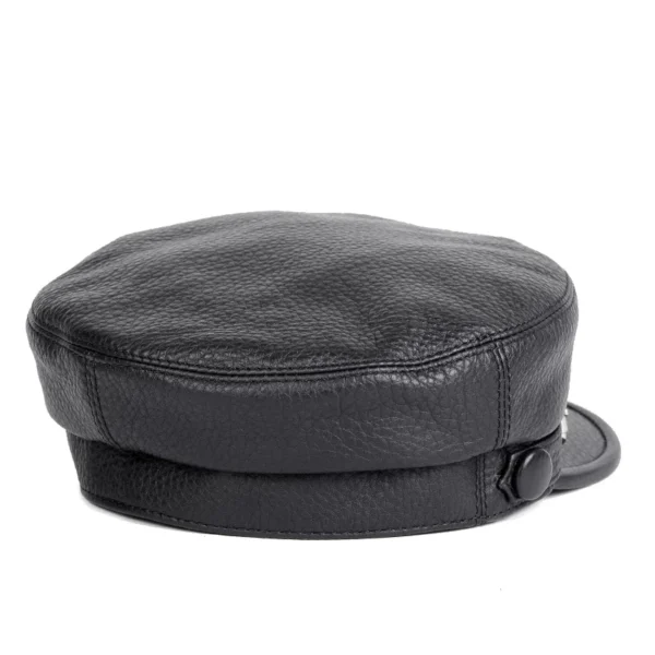 Black Leather Effect Military Cap - Image 4