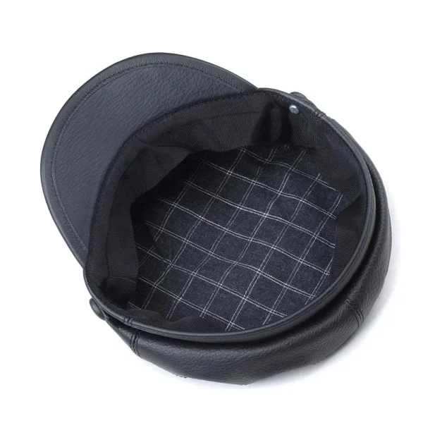 Black Leather Effect Military Cap - Image 5