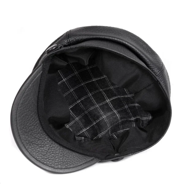 Black Leather Effect Military Cap - Image 6