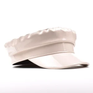 Glossy Beige Leather-Effect Newsboy Cap