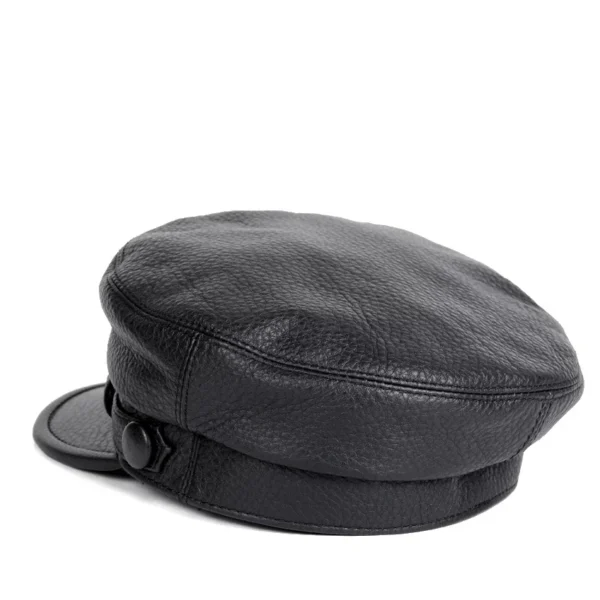 Black Leather Effect Military Cap - Image 3